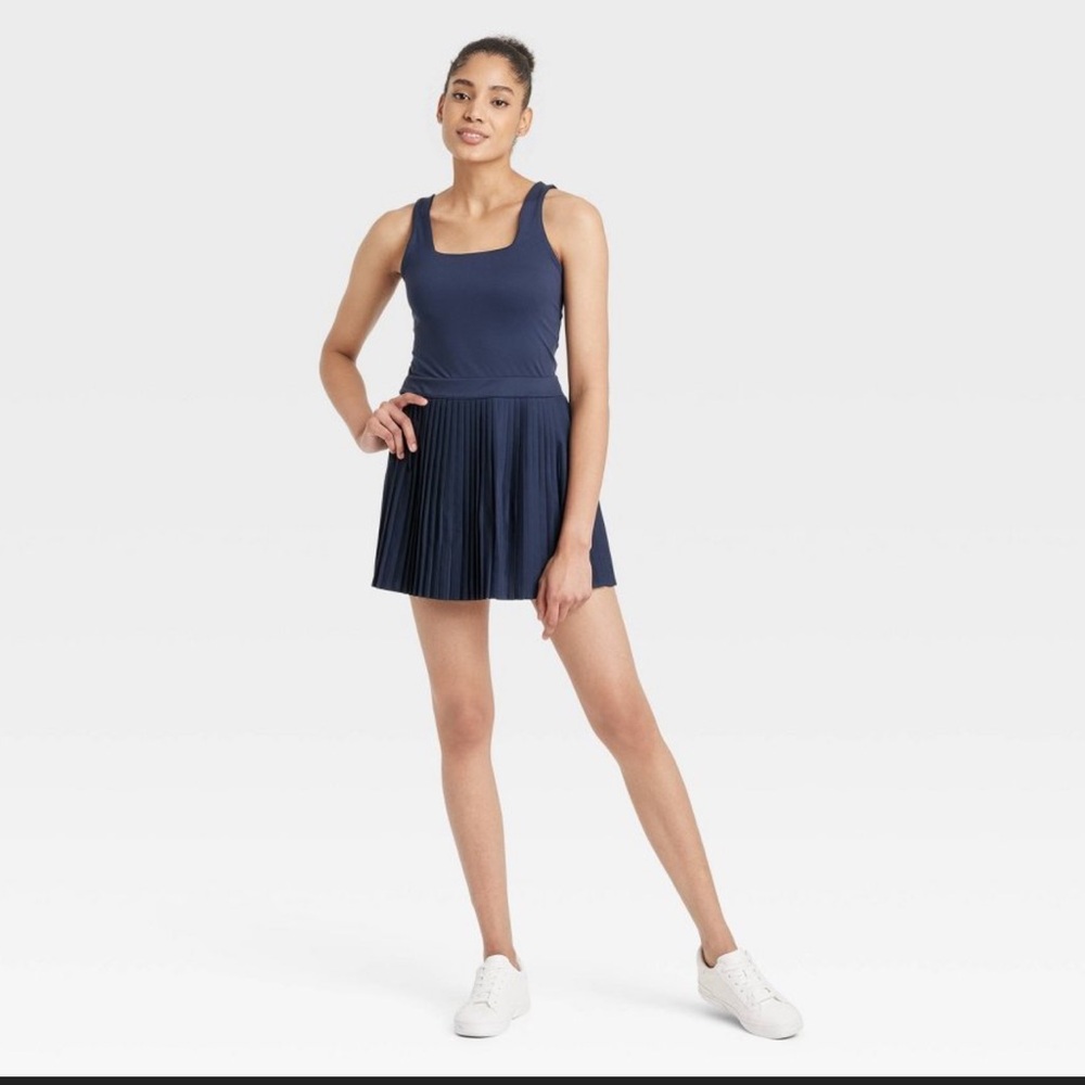 Navy Blue Pleated Skirt Dress- Size M